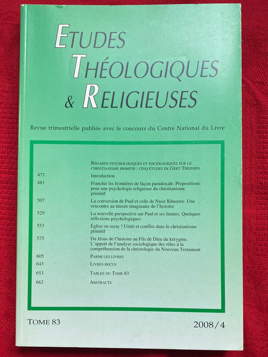 Occasion - Etudes Théologiques et Religieuses 2008/4