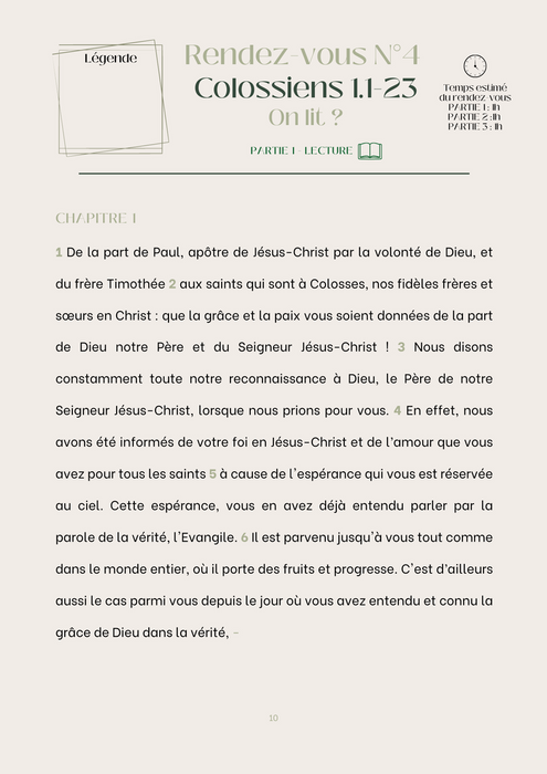 Livret d'étude biblique - Épitre aux colossiens