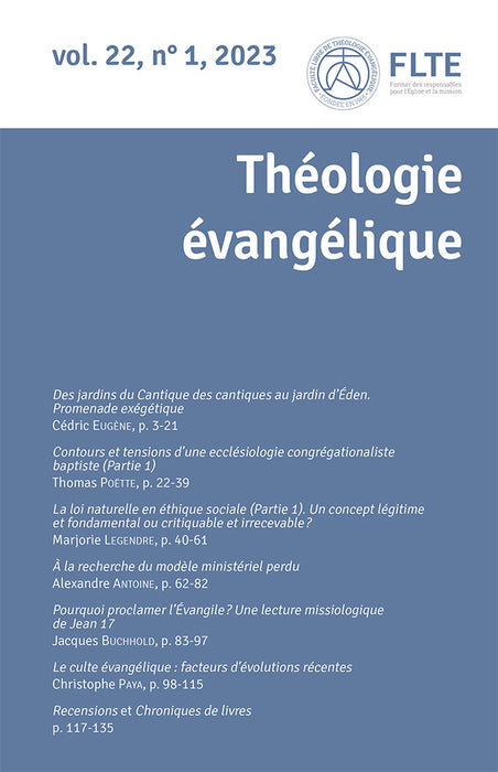 Revue Théologie Évangélique 2023 22.1