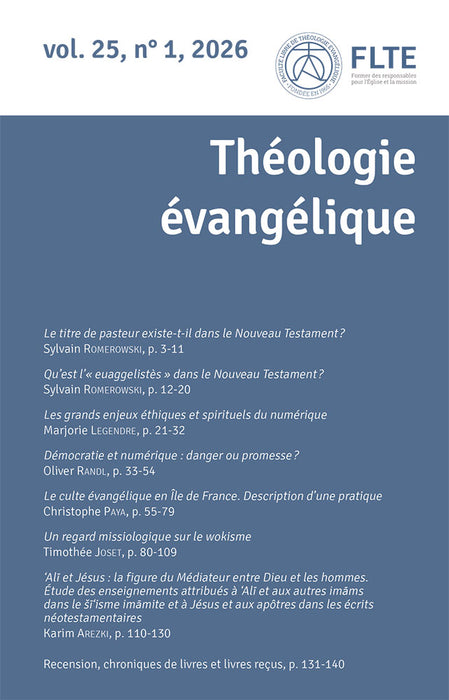 Revue Théologie Évangélique 2026 25.1