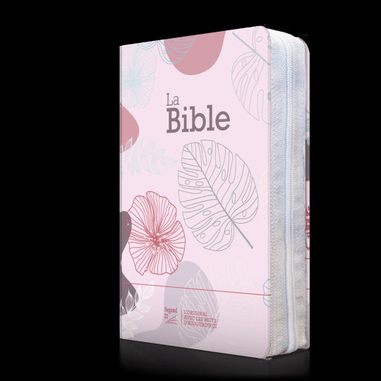 Bible Segond 21 compacte premium souple toilée couleur rose bonbon, avec fermeture zip