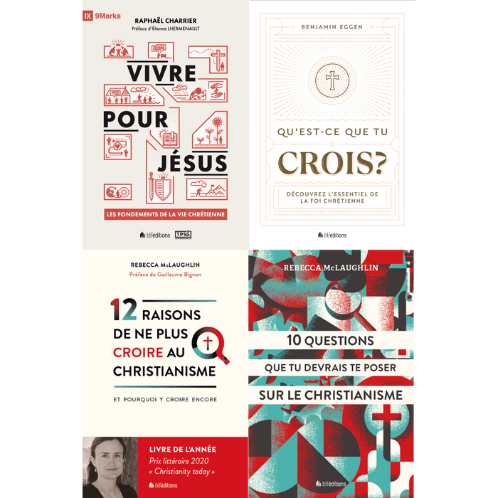 LOT 4 livres - Vivre pour Jésus - Qu'est-ce que tu crois? - 12 raisons - 10 questions que tu devrais te poser sur le christianisme