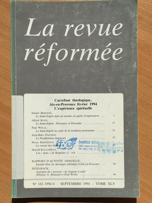 Occasion - La revue réformée #182 1994/4
