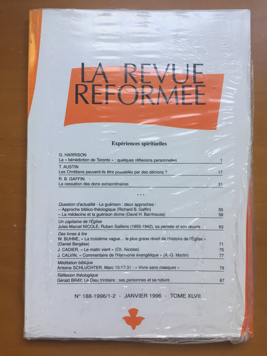 Occasion - La revue réformée #188 Janvier 1996