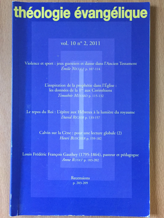 Occasion - Théologie Évangélique vol.10 #2 2011