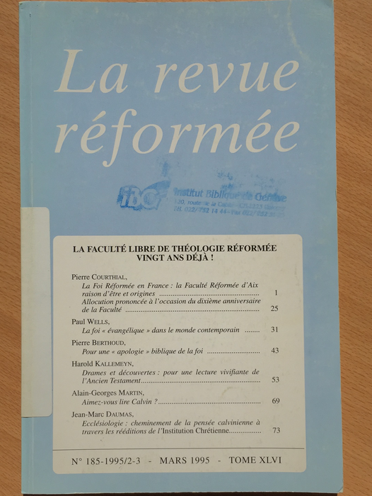 Occasion - La revue réformée #185 1995/2-3