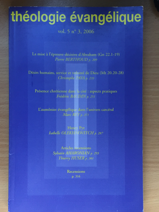 Occasion - Théologie Évangélique vol.5 #3 2006