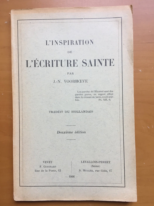 L'Inspiration de l'Écriture Sainte
