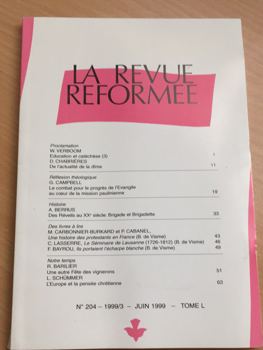 Occasion - La revue réformée #204 Juin 1999