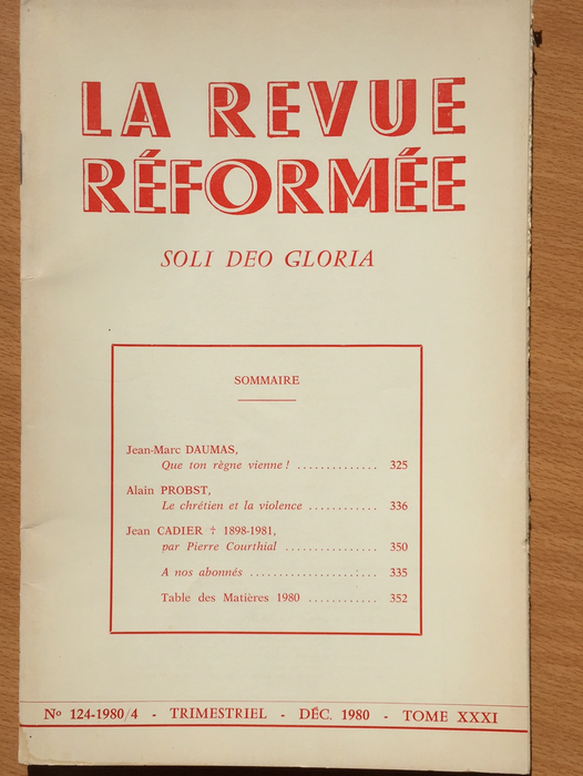 Occasion - La revue réformée #124 1980/4