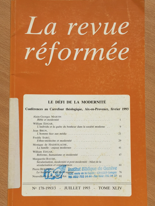Occasion - La revue réformée #178 1993/3