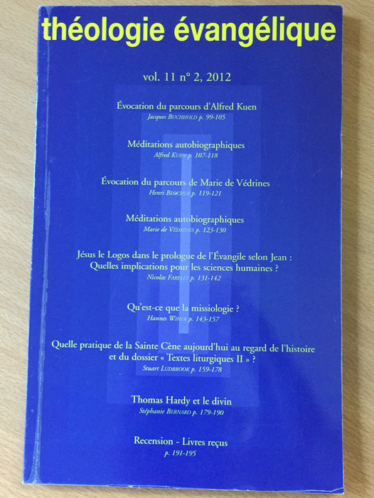 Occasion - Théologie Évangélique vol.11 #2 2012