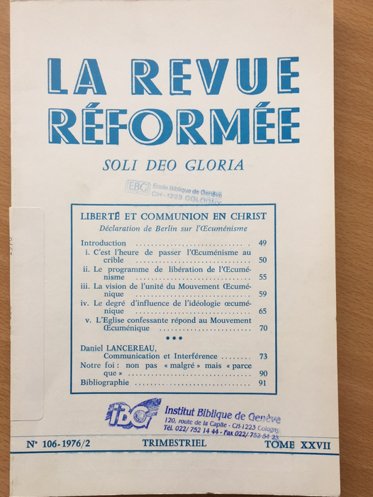 Occasion - La revue réformée #106 1976/2