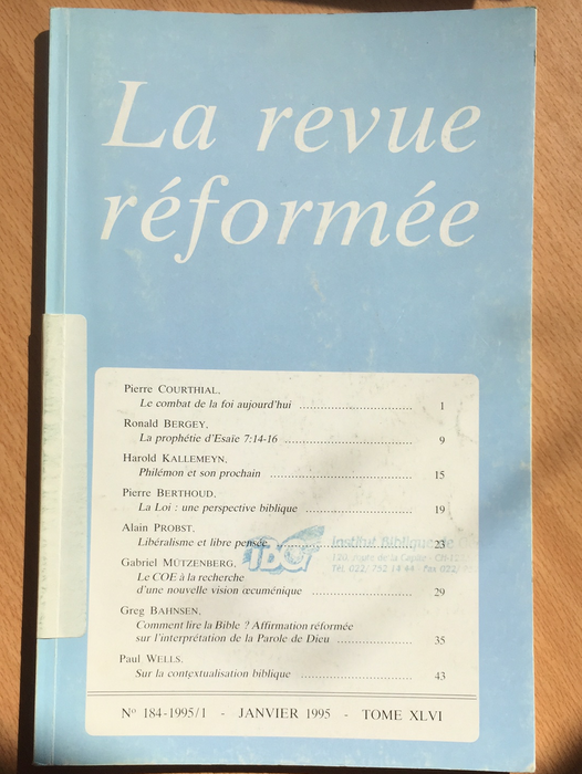 Occasion - La revue réformée #184 Janvier 1995