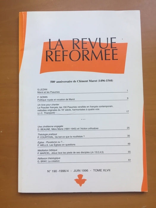 Occasion - La revue réformée #190 Juin 1996