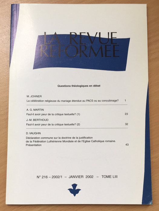 Occasion - La revue réformée #216 Janvier 2002