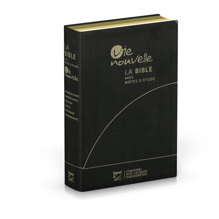 Bible d'étude Vie nouvelle Segond 21 Noire fibrocuir souple Tranche dorée avec boitier