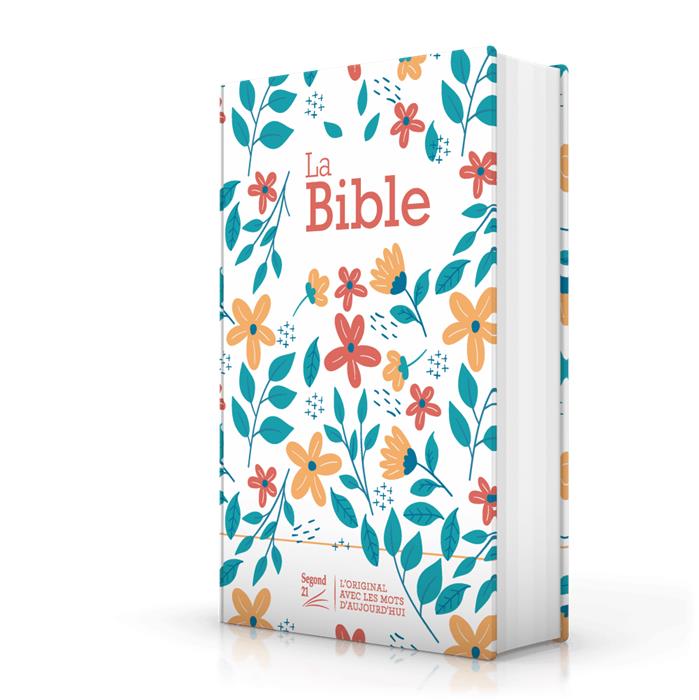 Bible Segond 21 compacte premium Blanche rigide toilée matelassée motif fleuris