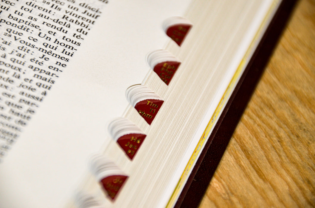 Bible d'étude NEG avec parallèles Bordeaux souple Tranche dorée avec onglets