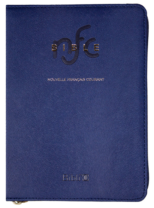 Bible NFC (Nouvelle Français Courant) similicuir souple bleu marine Tranche dorée avec zip
