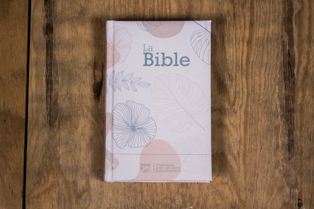 Bible Segond 21 compacte premium Blanche rigide toilée matelassée motif feuilles beige