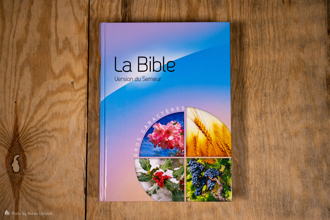 Bible Semeur 2015 gros caractères Bleue rose illustrée rigide