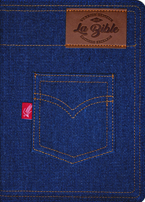 Bible Semeur 2015 Bleue jeans souple Tranche blanche avec zip