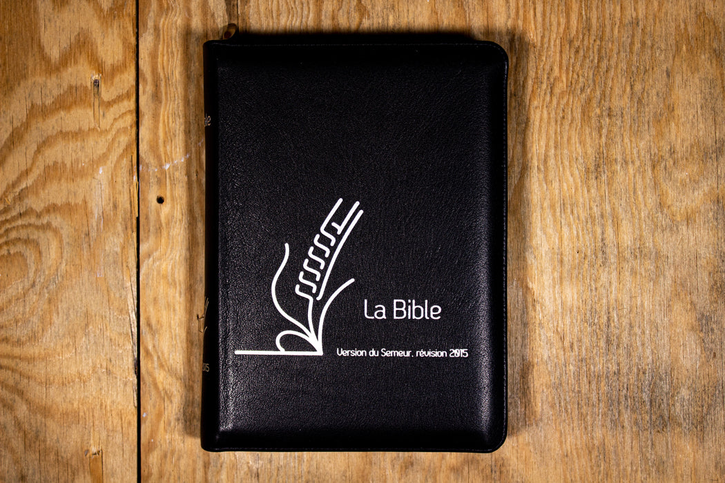 Bible Semeur 2015 Noire cuir souple Tranche argentée avec zip